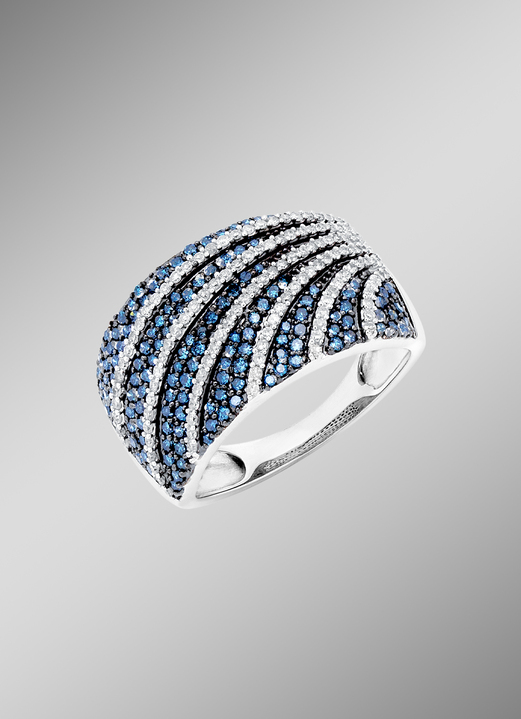 Ringen - Damesring met witte en blauwe diamanten, in Größe 160 bis 220, in Farbe  Ansicht 1