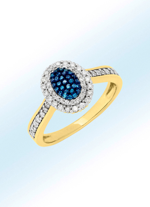 - Damenring mit weißen Brillanten und blauen Diamanten, in Größe 160 bis 220, in Farbe  Ansicht 1