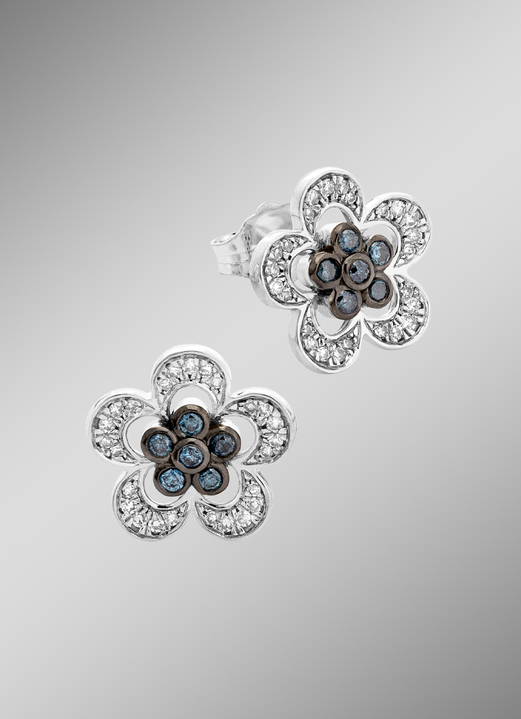 Oorbellen - Oorknopjes in bloemmotief met briljanten en diamanten, in Farbe , in Ausführung Oorstekers