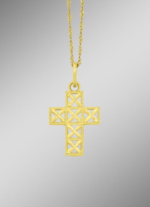 Hangers - Gouden opengewerkte kruis hanger, in Farbe  Ansicht 1