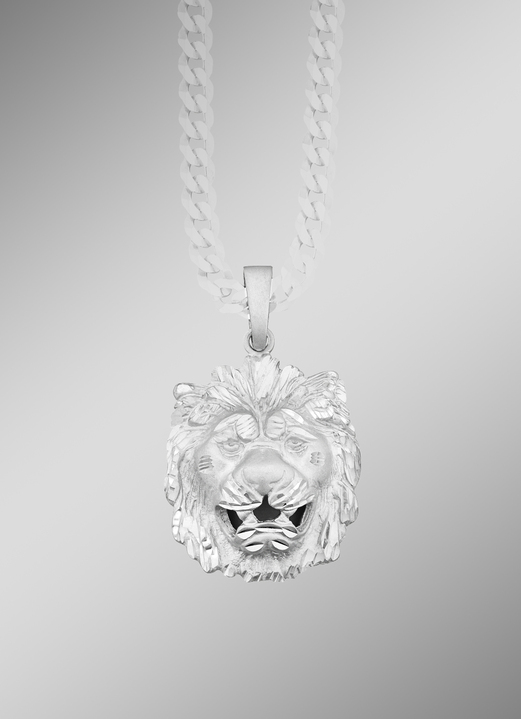 Hangers - Zilveren diamanten leeuwenkop hanger, in Farbe  Ansicht 1