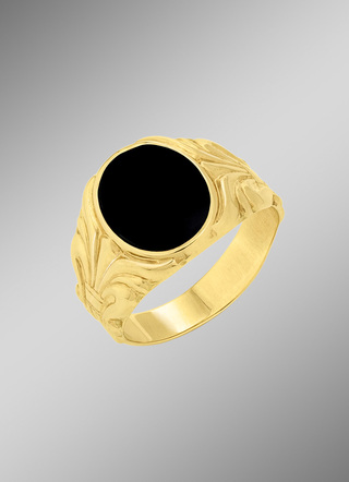 Herenring aan de zijkant versierd met echte onyx