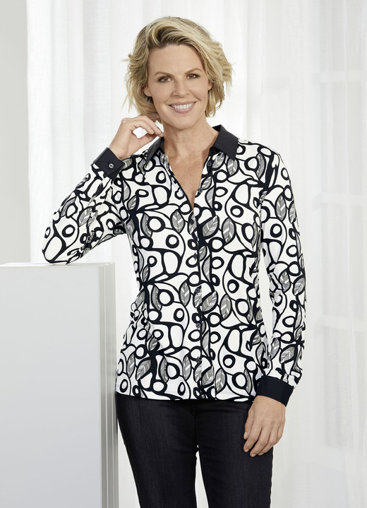 Blouses & tunieken - Overhemdblouse met overhemdkraag, in Größe 036 bis 052, in Farbe WIT-ZWART