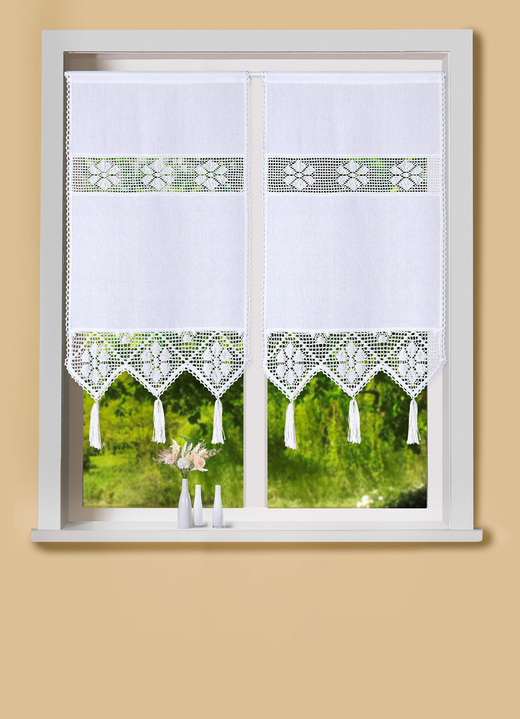 Klassiek - Raam- en deurbehang met gehaakte inzetstukken, in Größe 307 (raamgordijn, H60xW40 cm) bis 349 (deurgordijn, H175xW90 cm), in Farbe WIT Ansicht 1
