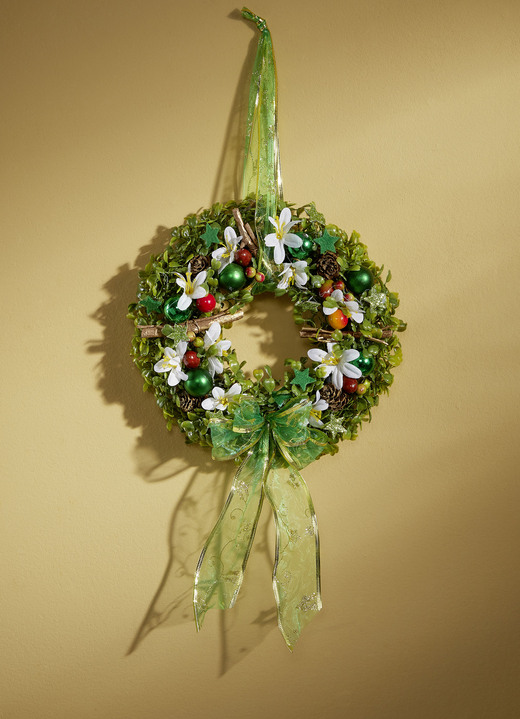 Weihnachten - Wandkranz mit passendem Textilschleifenband, in Farbe GRÜN