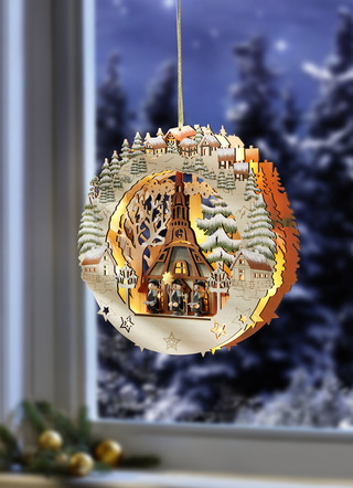 Verlichte raamfoto gemaakt van hout