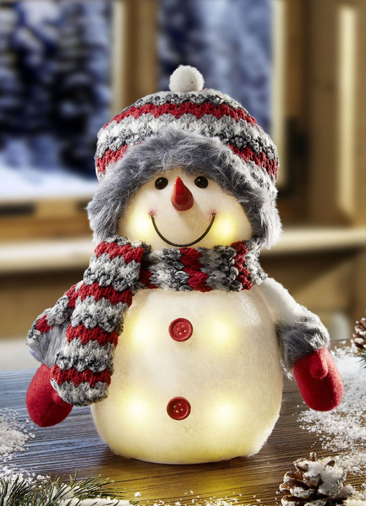 Kerstdecoraties - LED-sneeuwpop op batterijen, in Farbe WIT-ROOD