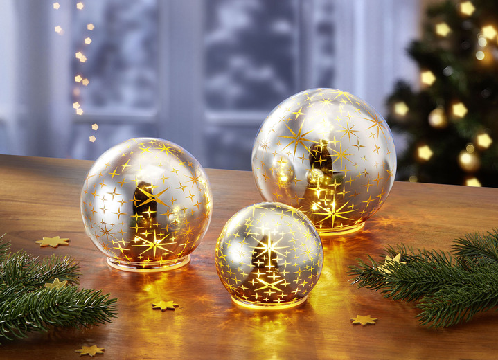 - Verlichte glazen bollen, set van 3, in Farbe ZILVER