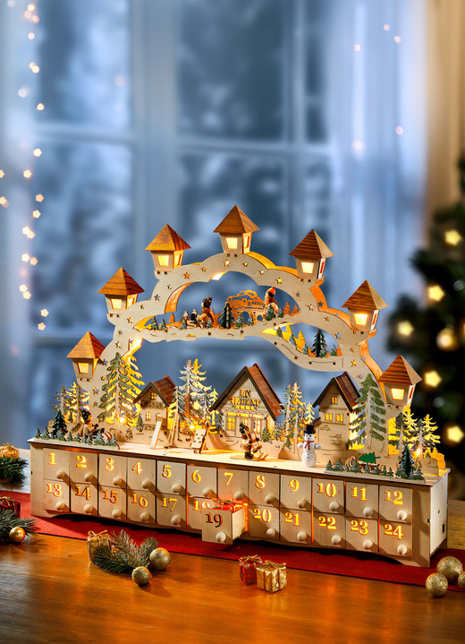 - Verlichte houten adventskalender, in Farbe NATUUR-BRUIN