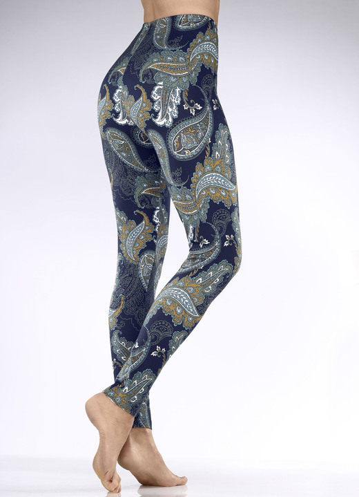 Leggings - Laurina legging met paisley-motief, in Größe L (44/46) bis XXL (52/54), in Farbe MARINEBLAUW KAKI KLEURRIJK