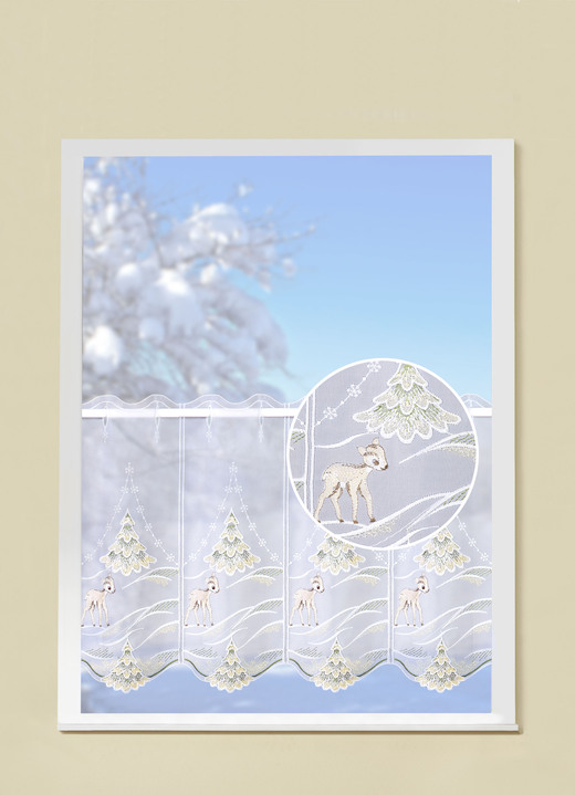 - Korte blinde hertenfawn met winterse dennenboom, in Größe 746 (H40 x B95 cm) bis 793 (H 40 x B 193 cm), in Farbe MULTICOLOR