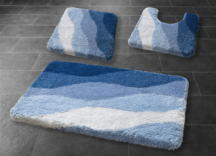 Badmatten - Badkamerset van Kleine Wolke met antislip achterkant, in Größe 101 (tapijt, 50/ 60 cm) bis 108 (mat voor staand toilet, 50/50 cm), in Farbe BLAUW