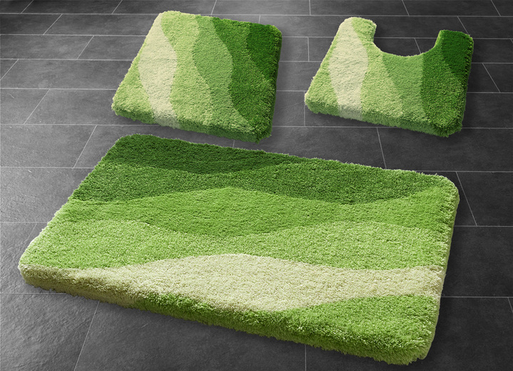 - Badkamerset van Kleine Wolke met antislip achterkant, in Größe 101 (tapijt, 50/ 60 cm) bis 108 (mat voor staand toilet, 50/50 cm), in Farbe GROEN