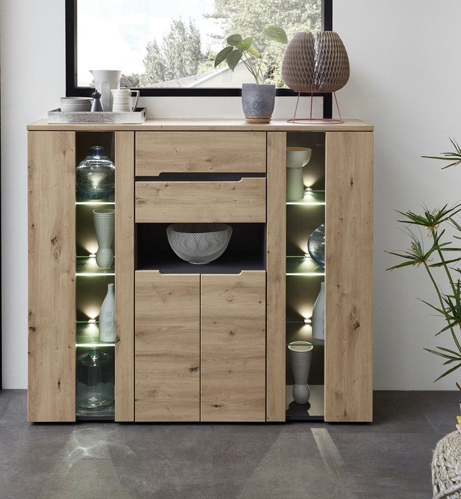 - Highboard, LED-verlichting, in Farbe ART.OAK-GR.