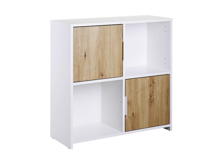Schappen - Moderne meubelserie, in Farbe WIT/EIKENHOUTEN STIJL., in Ausführung Staande plank met 4 compartimenten Ansicht 1