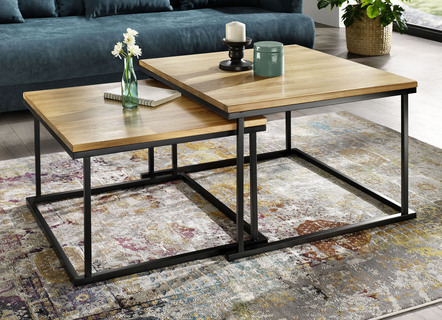 Salontafel set, 2 stuks, op zwart gelakt metalen frame