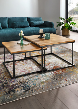 Salontafelset, 2-delig, op een zwart geverfd metalen frame