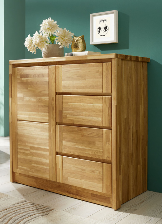 Commodes - Ladekast gemaakt van massief hout met soft close, in Farbe KERNBEUKEN, in Ausführung Commode met schuifladen, smal Ansicht 1