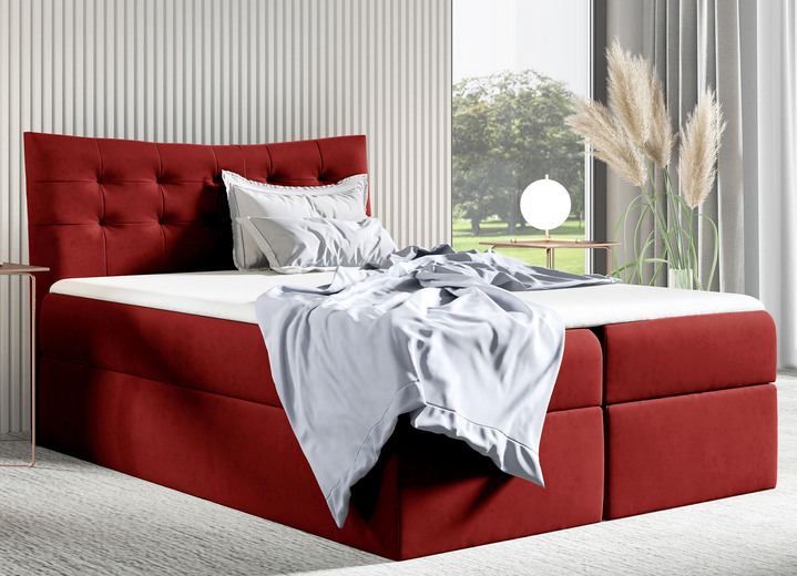 - Boxspringbed met 2 bedboxen en topper, in Farbe ROOD