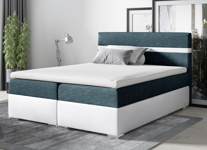 Boxspring - 2-kleurig boxspringbed met bedbox en topper, in Farbe WIT-GROEN Ansicht 1