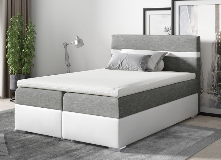 Boxspring - 2-kleurig boxspringbed met bedbox en topper, in Farbe WIT-GRIJS Ansicht 1