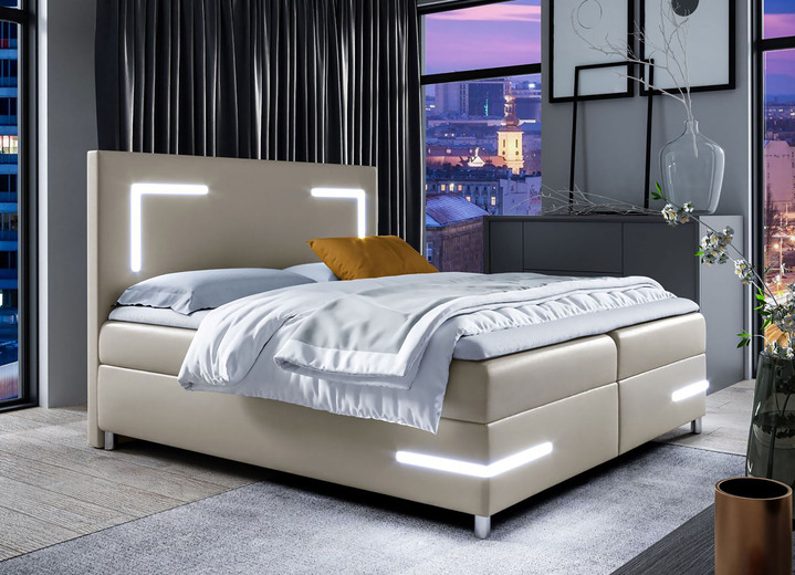 Boxspring - Boxspringbed met LED-verlichting en topper, in Farbe CAPPUCCINO Ansicht 1