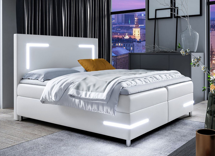 Boxspring - Boxspringbed met LED-verlichting en topper, in Farbe WIT Ansicht 1
