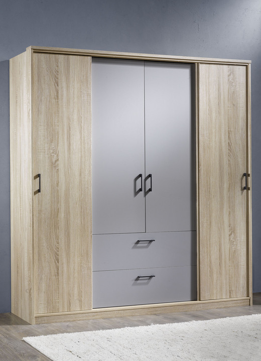 Slaapkamerkasten - Moderne kledingkast, in Farbe SONOMA GRIJZE EIK, in Ausführung Kledingkast, 4 deuren Ansicht 1