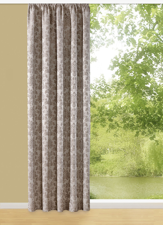 Klassiek - Ondoorzichtig bovengordijn met universele railtape, in Größe 358 (H 145 x B 140 cm) bis 456 (H 245 x B 140 cm), in Farbe TAUPE Ansicht 1