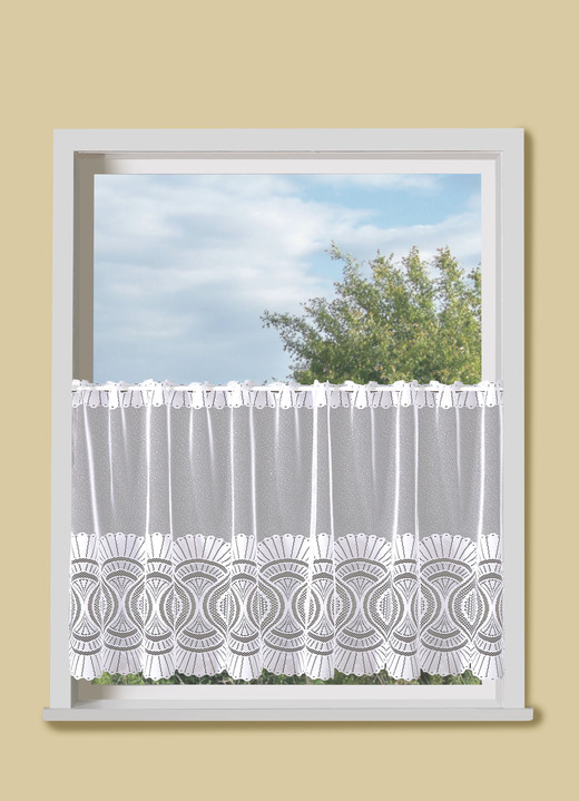 Korte gordijnen - Kort gordijn met doorvoer voor roede, in Größe 878 (H 50 x B 170 cm) bis H50xB145 cm, in Farbe WIT Ansicht 1