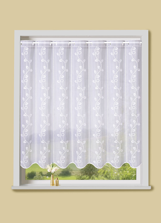 Korte gordijnen - Kort gordijn met rankmotief, in Größe 661 (30 x 90 cm) bis 884 (90 x 150 cm), in Farbe WIT Ansicht 1