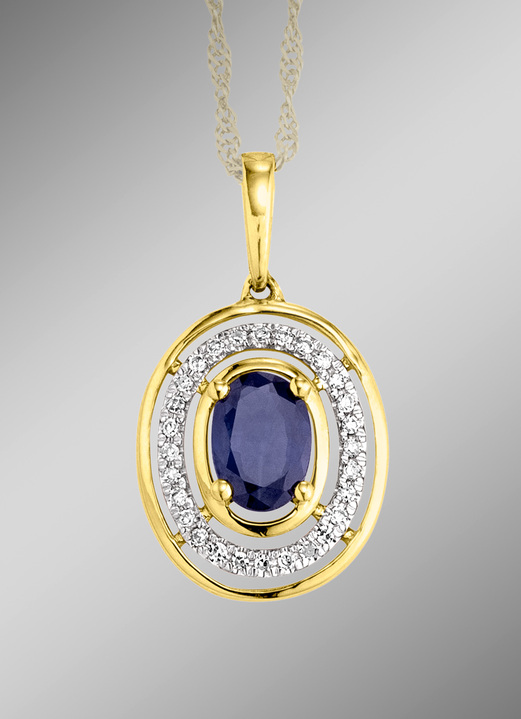 Hangers - Kettinghanger met echte saffier en diamanten, in Farbe
