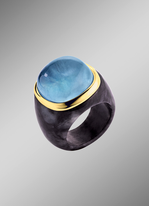 Ringen - Damesring met echte aquamarijn en echte jade ringband, in Größe 160 bis 220, in Farbe  Ansicht 1