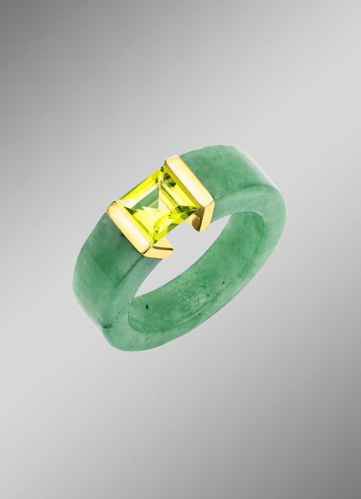 Ringen - Dames Ring met Jade Ring Bar, in Größe 160 bis 220, in Farbe  Ansicht 1