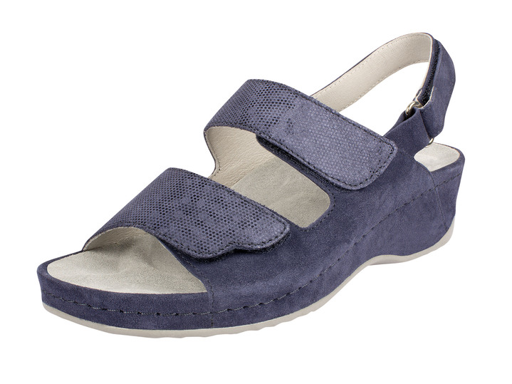 - Comfortabele sandalen met klittenband gemaakt van suède leer, in Größe 036 bis 042, in Farbe BLAUW Ansicht 1