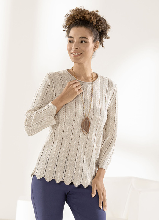 - Pullover met een uitgebreide, tweekleurige structuur, in Größe 038 bis 054, in Farbe BEIGE-WIT Ansicht 1