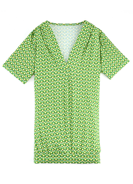 Korte mouw - Shirt met smokwerk op de rug in 2 kleuren, in Größe 036 bis 052, in Farbe GROEN-GEEL-KLEURIG Ansicht 1
