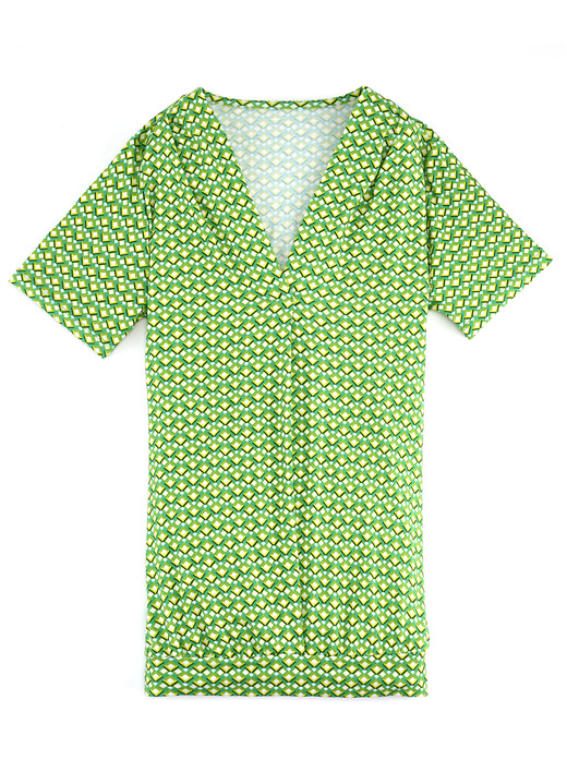 Korte mouw - Shirt met smokwerk op de rug in 2 kleuren, in Größe 036 bis 052, in Farbe GROEN-GEEL-MULTICOLOR Ansicht 1