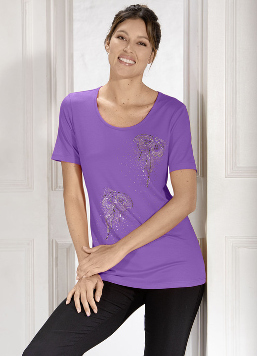 Shirts - Shirt met strass en plaatversiering in 2 kleuren, in Größe 038 bis 054, in Farbe PAARS Ansicht 1