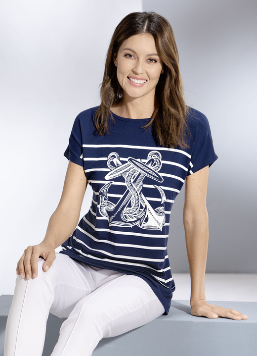- Shirt met maritieme print, in Größe 036 bis 052, in Farbe MARINE-WIT