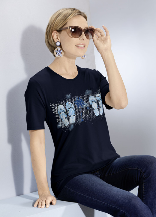 Korte mouw - Shirt met zomerse motiefprint in 2 kleuren, in Größe 036 bis 052, in Farbe MARINE Ansicht 1