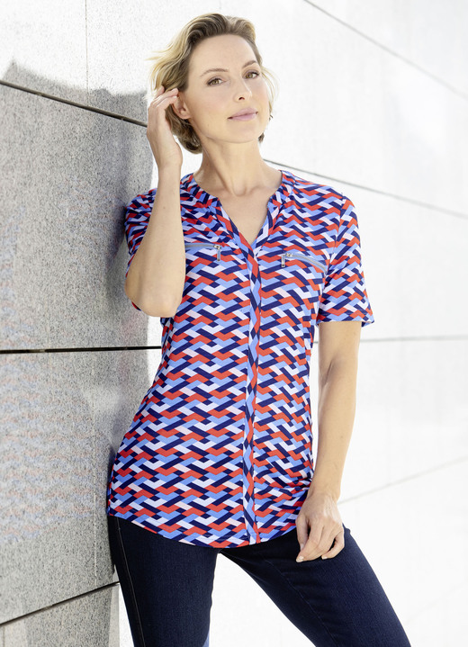 Shirts - Fantastisch shirt met V-hals in 3 kleuren, in Größe 034 bis 052, in Farbe ORANJE-MARINE Ansicht 1