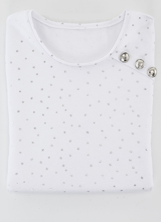 - Shirt met sterrenprint all over in 2 kleuren, in Größe 036 bis 052, in Farbe WIT-ZILVERKLEURIG