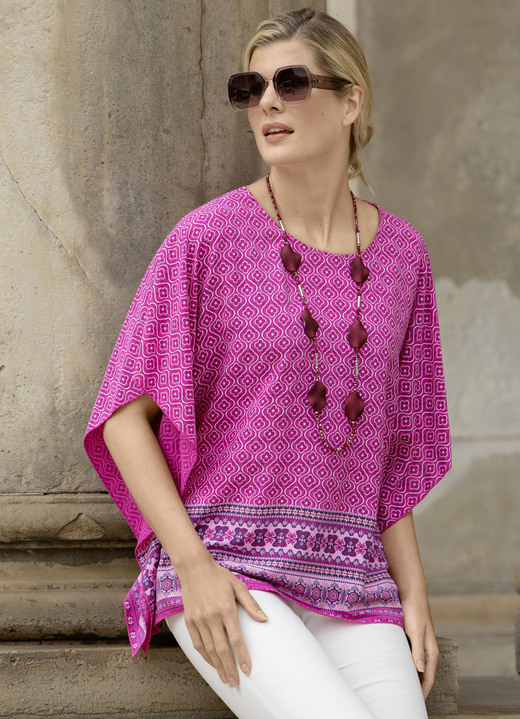 Blusen & Tuniken - Poncho-Tunika mit überschnittenen Ärmeln, in Größe 036 bis 052, in Farbe FUCHSIA-BUNT