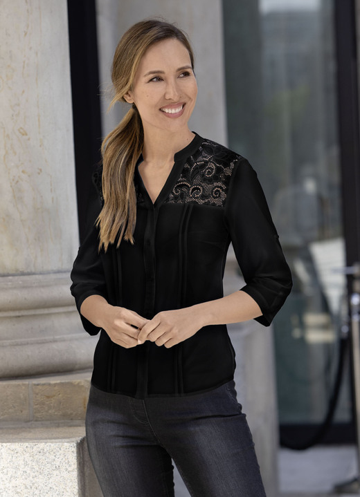 Blouses - Licht transparante blouse, in Größe 036 bis 052, in Farbe ZWART Ansicht 1