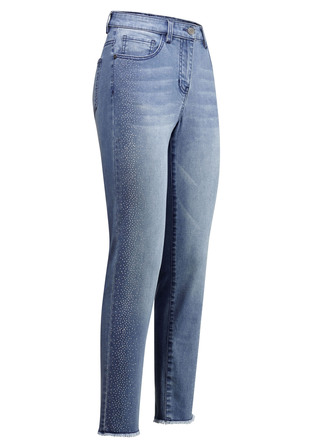 Elegante jeans met leuke strasssteentjes en franjes aan de zoom