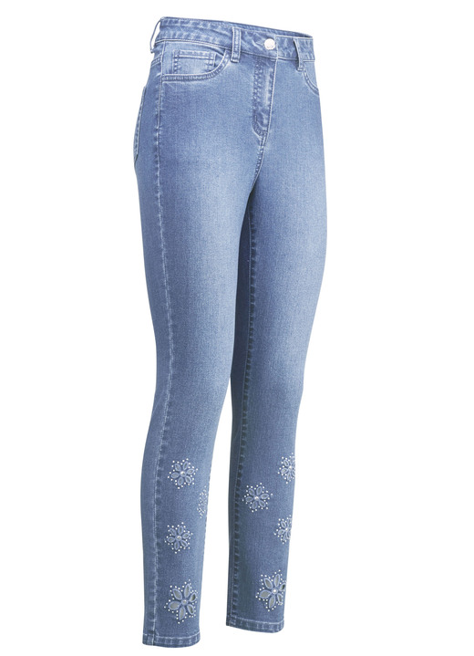 Broeken - Jeans met geborduurde bloemetjes en strass-steentjes, in Größe 017 bis 050, in Farbe LICHTBLAUW Ansicht 1