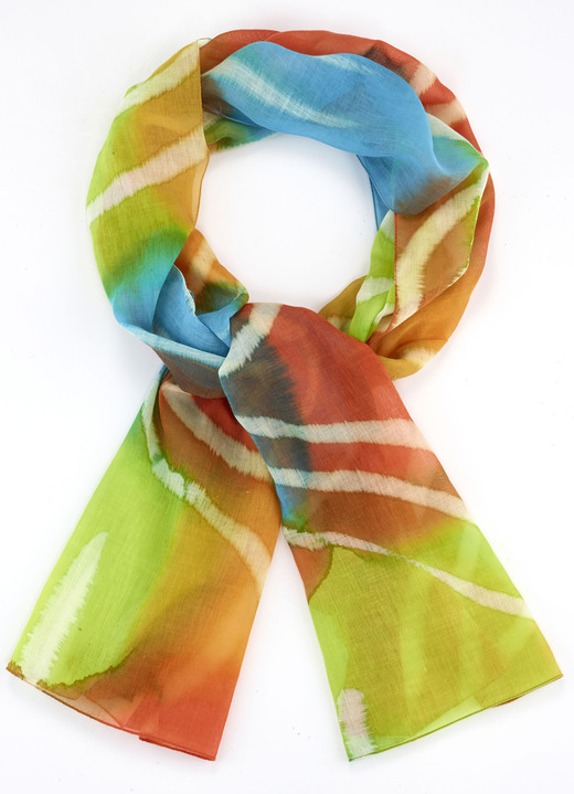 - Sjaal met batik-motief, in Farbe ORANJE-TURKOOIS-GROEN Ansicht 1