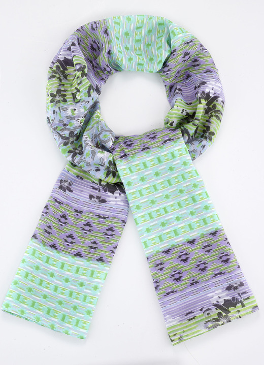 - Sjaal met fantasiebloemen en blokstrepen, in Farbe GROEN-MULTICOLOR Ansicht 1