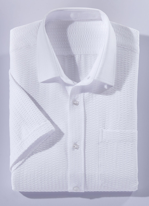 - Seersucker overhemd in 3 kleuren, in Größe 3XL (47/48) bis XXL (45/46), in Farbe WIT